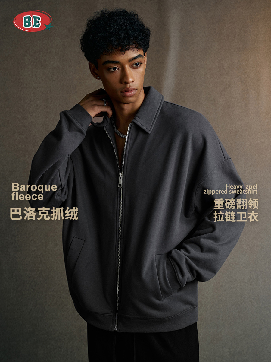 Ropa para Hombre BE, Otoño 2025, Marca de Moda Europea y Americana, Sudadera con Solapa Estilo Old Money de Alta Gama FOG 440G para Hombre image 4