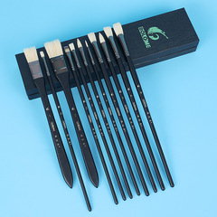 黑騎士水粉筆11支套裝丙烯油畫豬鬃扇形畫筆美術色彩練習畫筆套裝