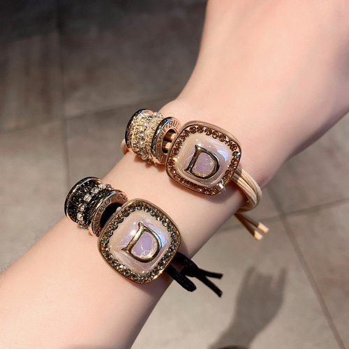 New Arrival French Style Elegant Metal Letter Hair Rope Women's All-match High Elasticity Ponytail Holder Hairband Headwear Hair Tie