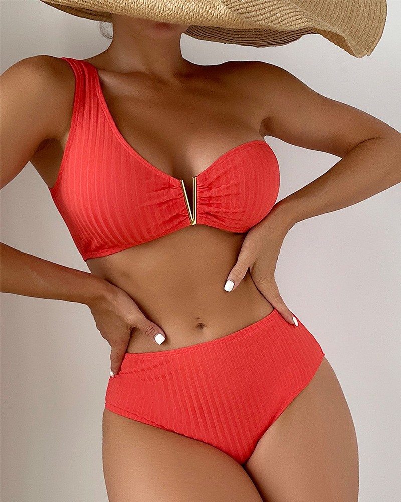2024 Costume de baie noi multicolore cu un singur umăr, decolteu în V, cu imprimeu de primăvară termală, sexy, cu talie înaltă, triunghiular, divizat_voghion.com