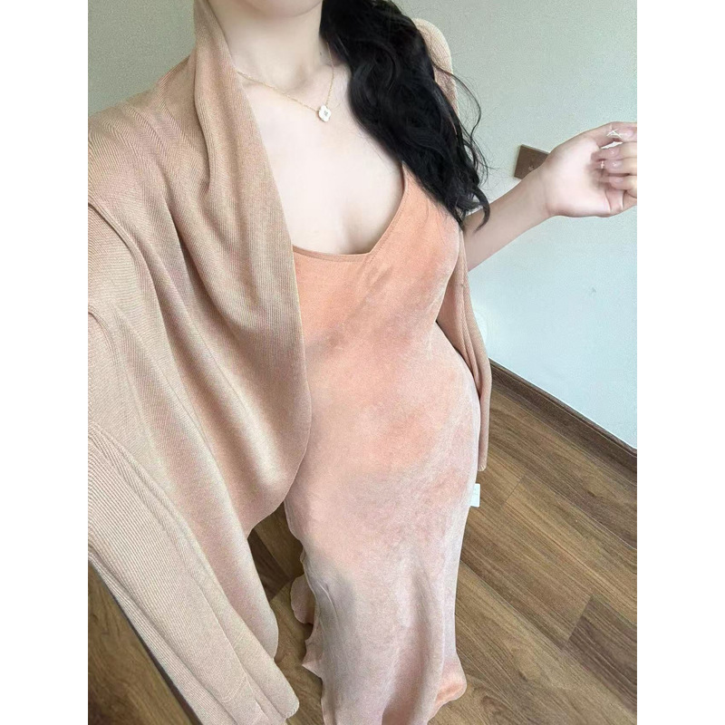 法式复古慵懒风纯色宽松防晒长袖衬衫秋季休闲百搭吊带裙两件套潮|undefined