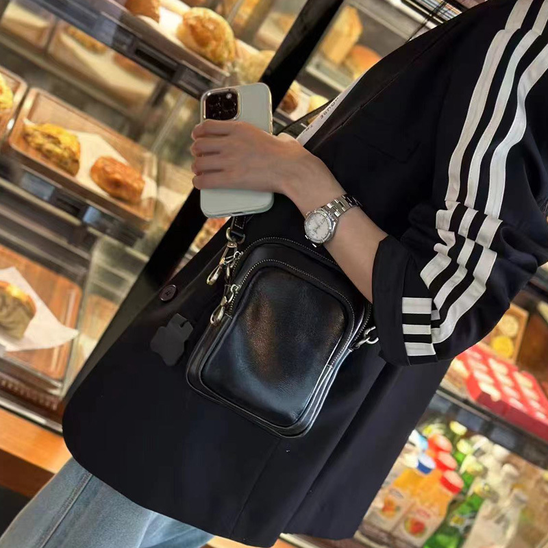 Retro Women's Waist Bag Small Square Shoulder Crossbody Bag Korean Style New Trendy Ins Soft Cowhide Phone Bag - Thumbnail 3