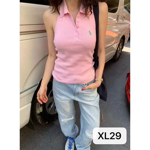Summer French Retro Casual Luxury Quality Polo Shirt Neck Knit Top Backless Top for Women Young and Fashionable