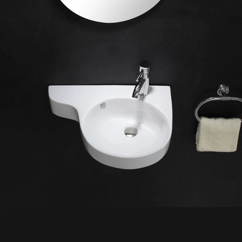 Baño pequeño lavabo doméstico esquina colgante de pared cerámica balcón irregular lavabo triángulo único lavabo