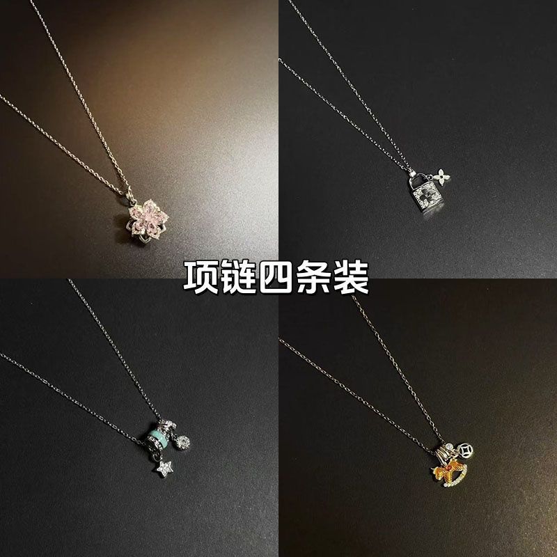 Vintage Silverbloom Necklace for Women Ins Pink Bauhinia High-Value Pendant Clavicle Chain
