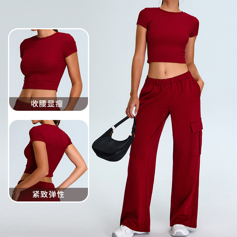 Nuevo cross-border yoga de mangas cortas mujeres ajustadas ropa de yoga corta casual camiseta deportiva de secado rápido para correr camisas de fitness