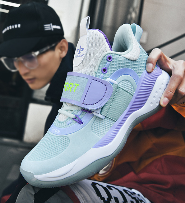 2023 Actual combat basketball shoes men's trend breathable mesh sneakers high top bounce Velcro men's sneakers_voghion.com