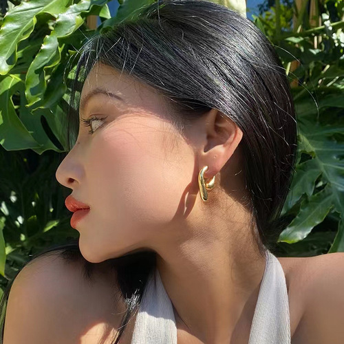 Copper-plated with genuine gold, stylish commuting metal cross earrings, temperament light luxury, high-quality sense of ear accessories, wholesale