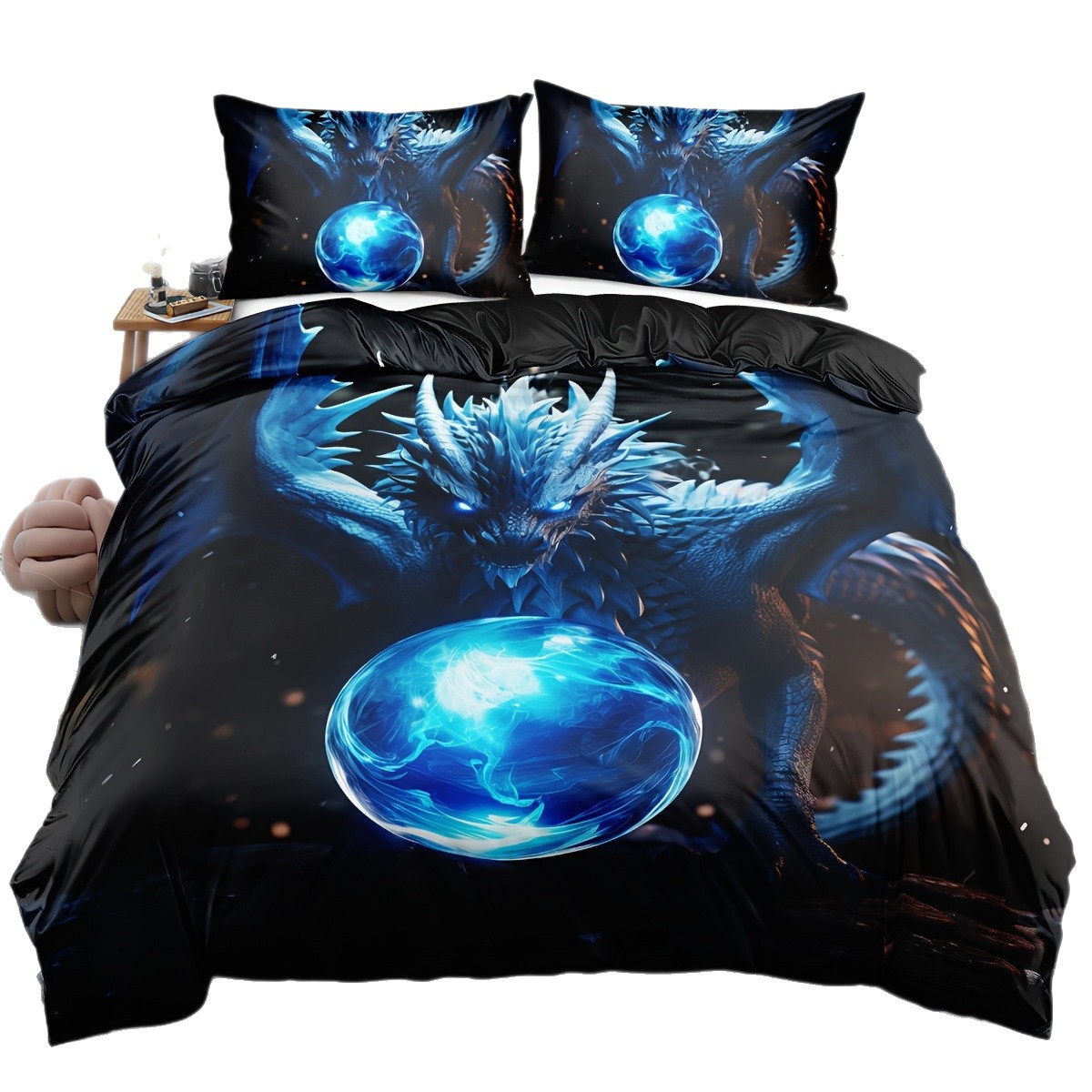 TEMU / JIT transfronterizo explosión molienda impresión digital kit de edredón textil en blanco y negro dibujo de dragón en forma de corazón se puede fijar