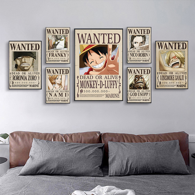 One Piece Hanging Paintings Bounty Warrant Pirate Bounty Decorative Paintings Animation Luffy Poster Living Room Bedroom Mural