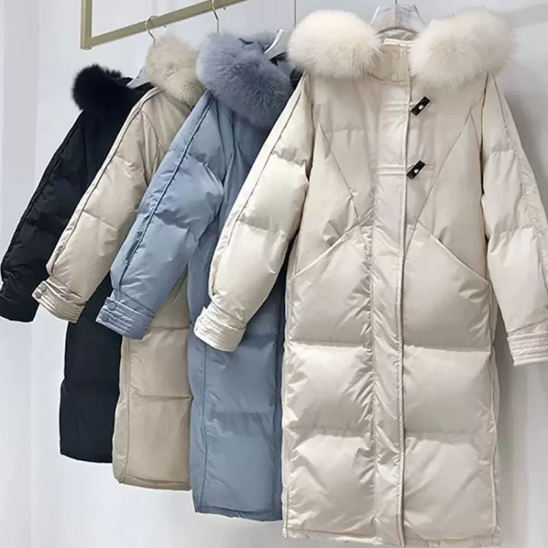 冬季新款白鸭绒羽绒服女装长款过膝面包服韩版外套女品牌批发货源