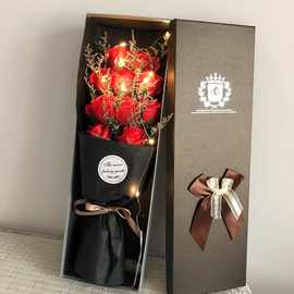 包装盒中号玫瑰花礼品盒烫银玫瑰花花束包装盒天地盖蝴蝶结鲜花盒