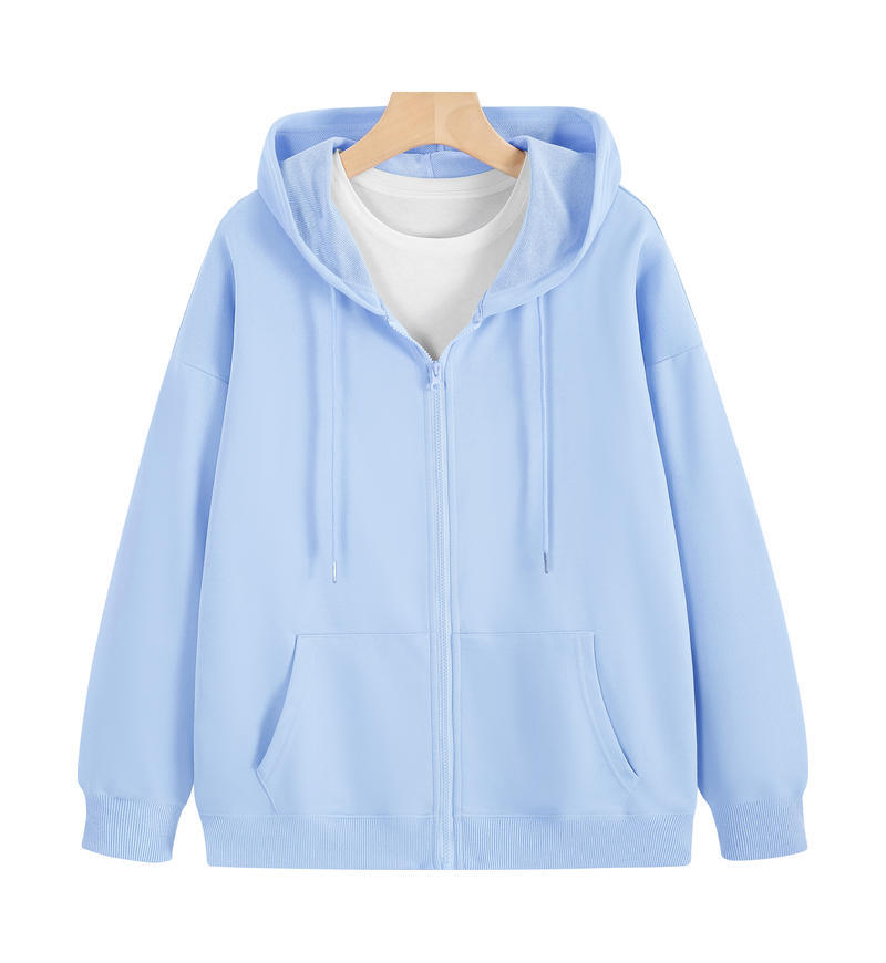 Otoño y invierno marca de moda de color sólido chaqueta casual de manga larga ropa de trabajo con cremallera sombrero suéter personalizado logo impreso