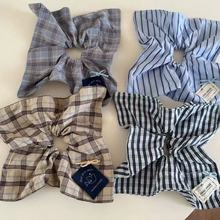 2025新款格子蝴蝶结布艺大肠发圈格纹贴布头巾发绳百搭低马尾头绳