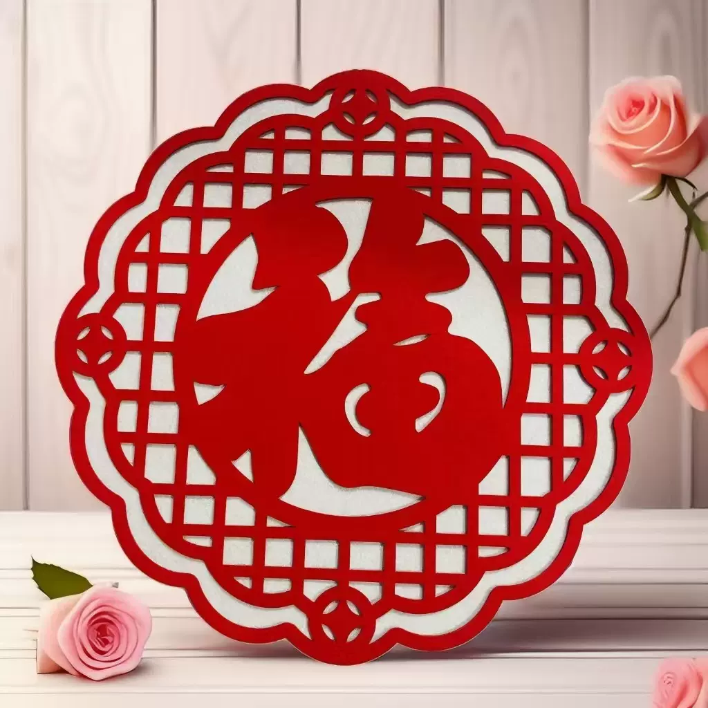 毛毡福字新年春节立体墙贴门贴大福字无纺布背景毛毡装饰窗花福字