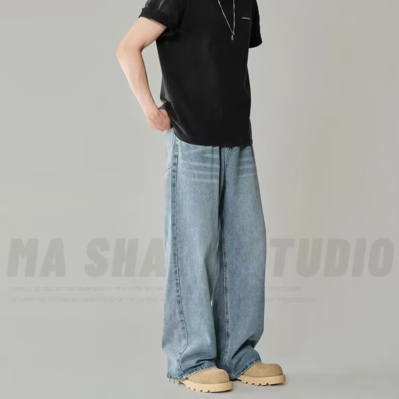 Herr jeans med lös rak passform i retrostil för hösten_voghion.com