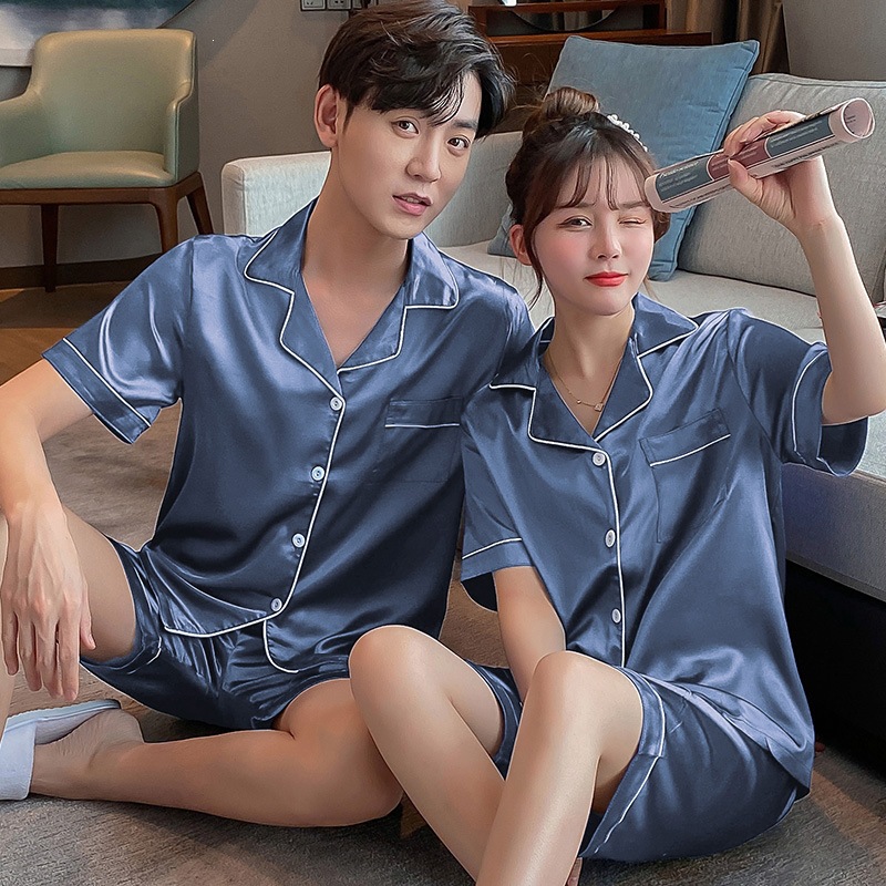 Pajamas de pareja de hielo de verano de mangas largas damas cardigan casuales sueltos primavera y otoño hombres de mediana edad ropa para el hogar grande