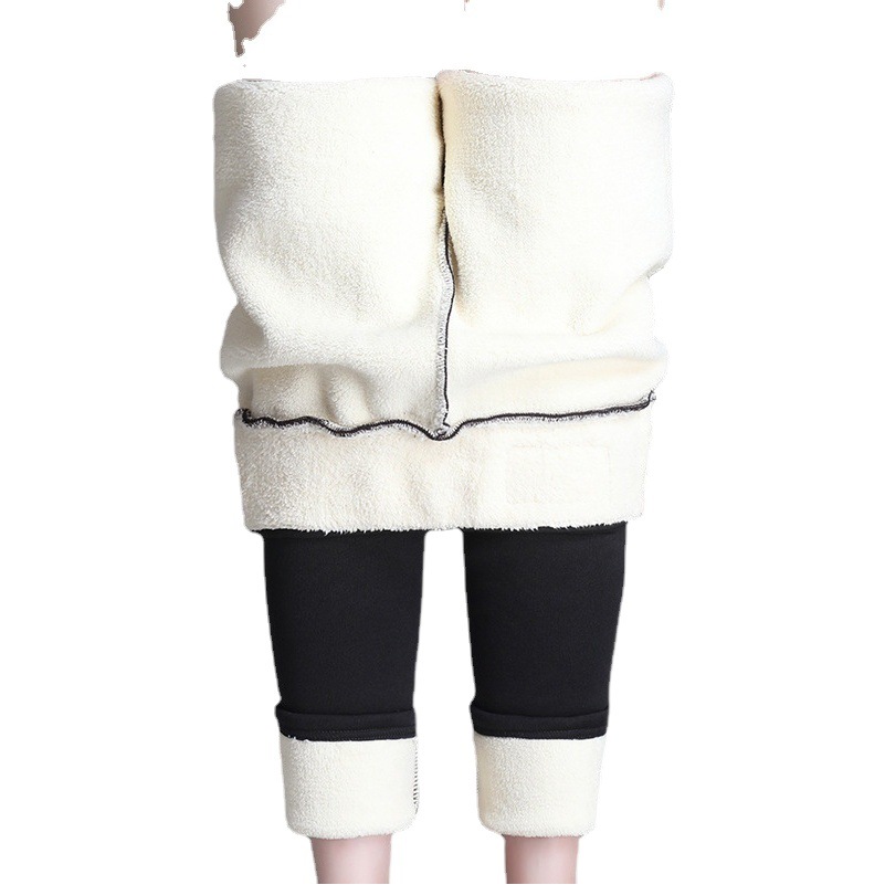 Gruesa lana de cordero forrada polainas forradas ropa exterior de las mujeres de invierno de cintura alta Gatito Negro apretado pantalones calientes