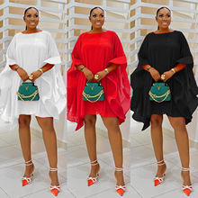 K3536  欧美雅雪纺宽松前后一片式斗篷连衣裙