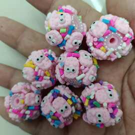 个性重工彩虹粉系饼干花珠花球 DIY手工串散珠串笔钥匙链饰品配件