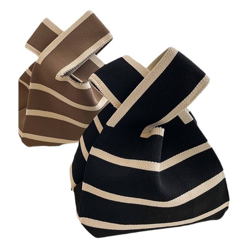 2023 nuevo estilo versátil minimalista estilo coreano rayas lana tejida bolso de cercanías bolso de las mujeres de rayas horizontales