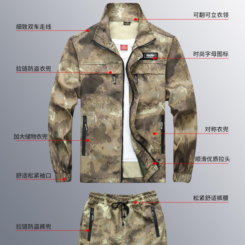 Manufacturer Wholesale New Spring and Autumn Suits for Men, Wear-Resistant Long-Sleeved Camouflage Labor Protection Suits, Outdoor Plus Thickened Work Clothes