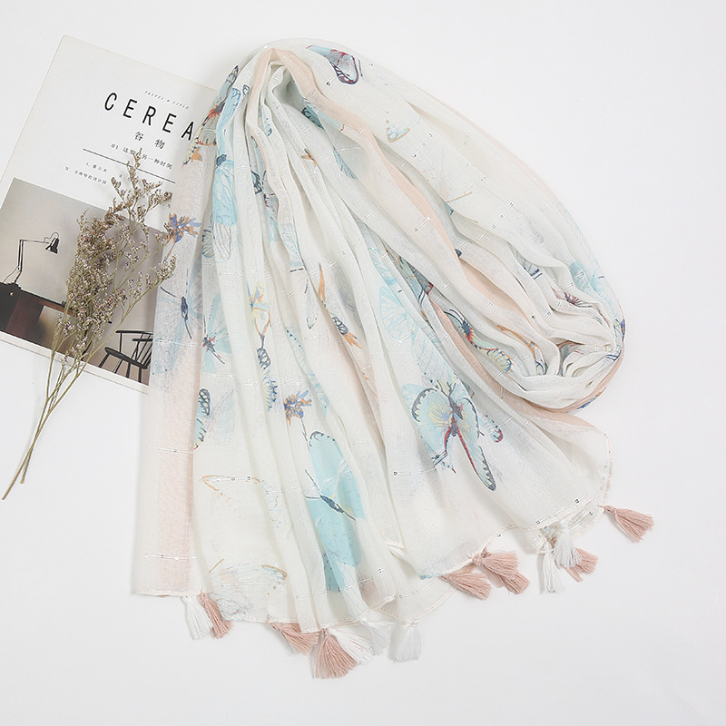 200g Weight Silk Scarf Classification Holiday, Daily Occasion Polyester Material Flower Pattern Spring, Autumn Season Women's Gender Sweet, Pastoral Style Women's Sweet Pastoral Flower Polyester Silk Scarf 7