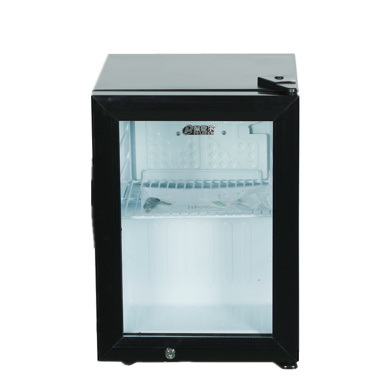 Refrigerador pequeño 21L fresco-mantenimiento vitrina puerta de vidrio congelador pequeño simple y doble cerradura gabinete de muestra de alimentos
