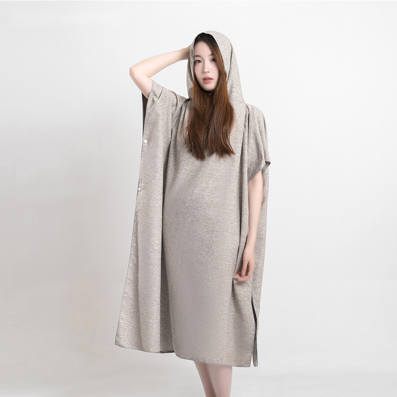 Capa de playa de secado rápido de terciopelo de doble cara, buceo, secado rápido, cambio de ropa con capucha, toalla absorbente, baño de aguas termales, cambio de ropa