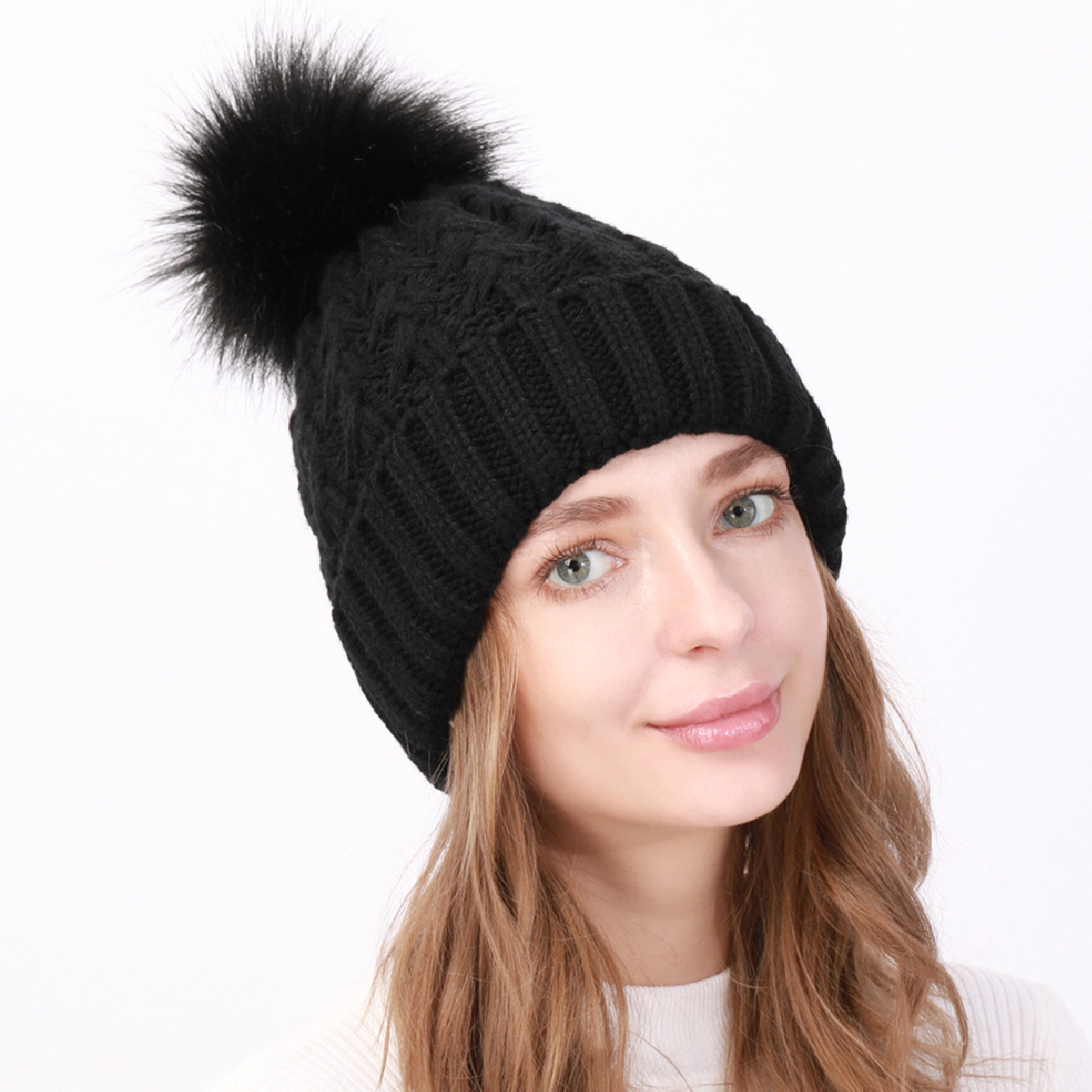 Ny sammet förtjockad för höst-vinter dammode utomhus kall och varm stickad mössa_voghion.com