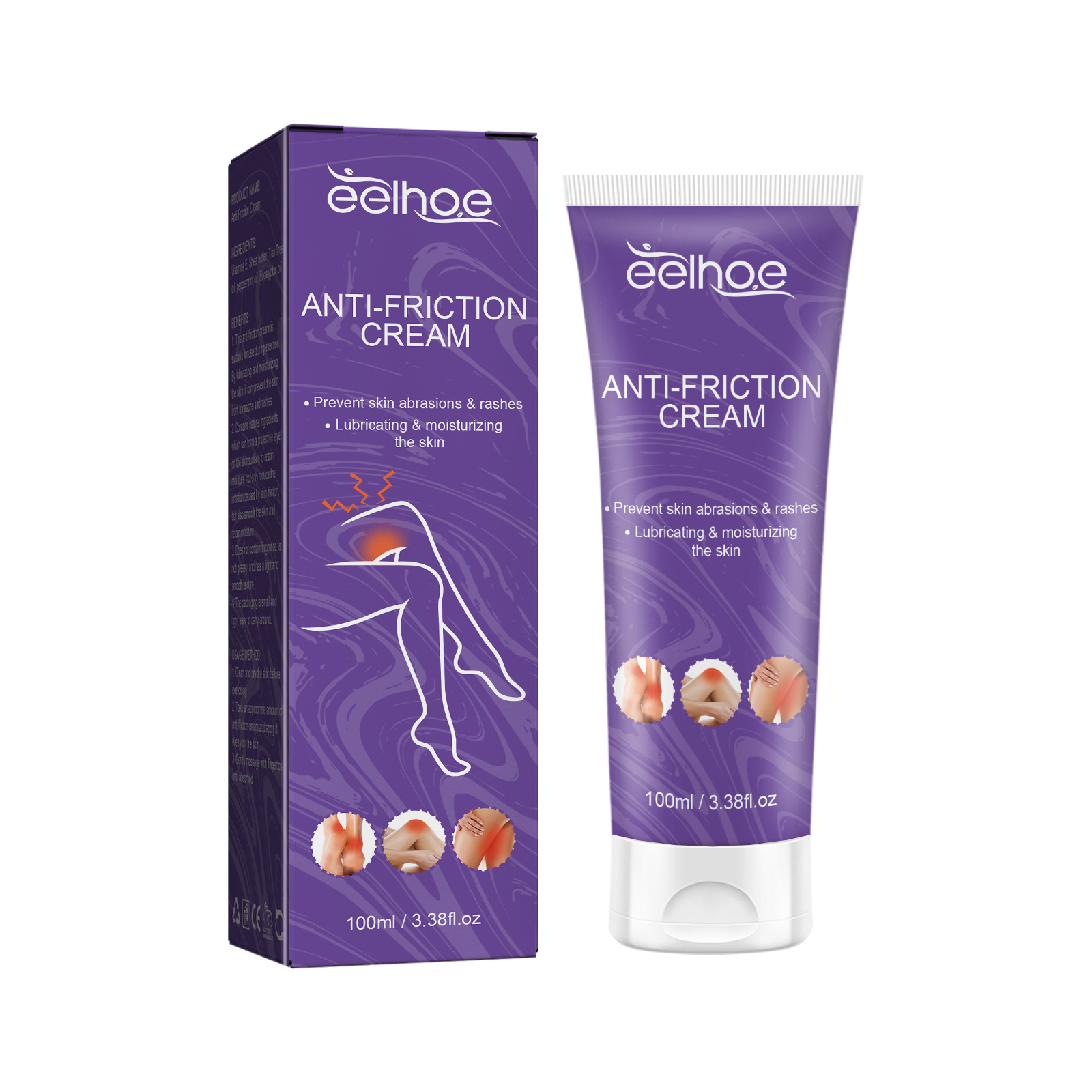 EELHOE krema proti trenju za pete, notranjo stran stegen, roke, kožo telesa, odrgnine, krema za telo proti trenju_voghion.com