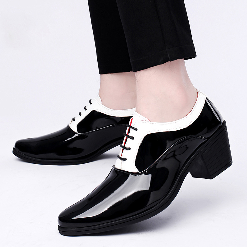 Foreign Trade Thick Heeled Casual Leather Shoes New Men's Leather Shoes British Lace-up Pointed Thick Sole Increased Business Casual Men's Shoes