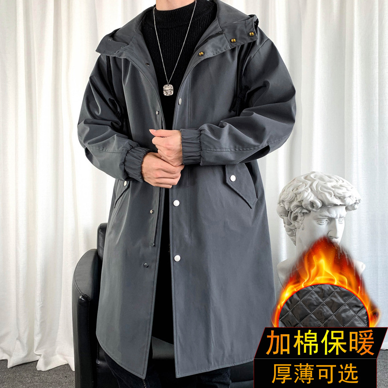 2021 Otoño e Invierno gabardina de hombre abrigo de algodón acolchado para hombre Abrigo acolchado de algodón Comercio exterior transfronterizo gabardina de color sólido cálido con capucha larga para hombre image 5