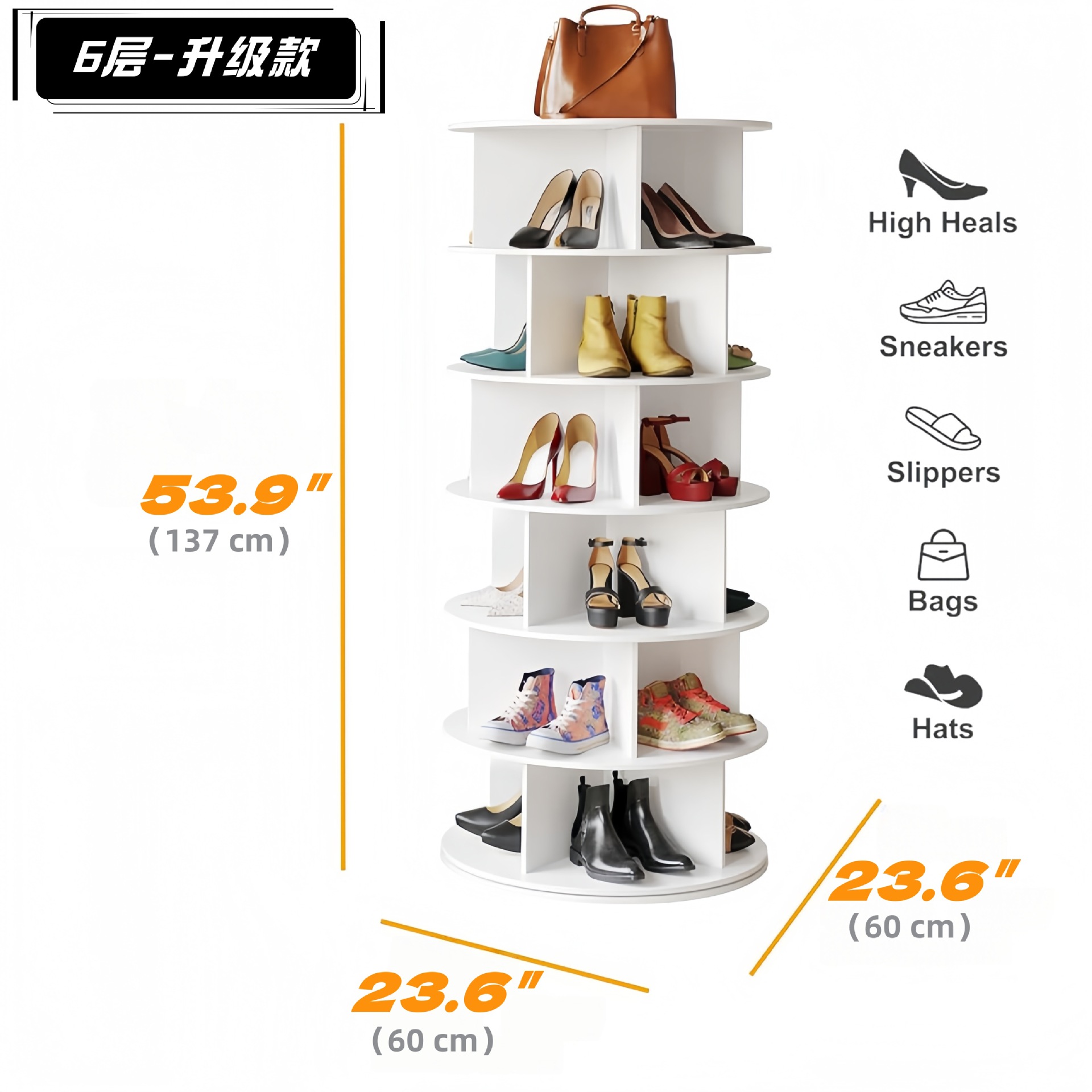 Estante de zapatos giratorio multicapa simple de exhibición de bolsas 360 grados redondo estante de almacenamiento de almacenamiento de almacenamiento doméstico