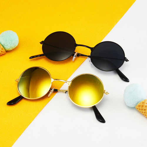 Retro round frame children's sunglasses, color film, round prince glasses, trendy men's and women's sunglasses, stall children's glasses