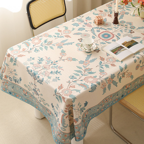 2024 New Year's Dining Table Decorations Iden Garden Faux Linen Tablecloth Plant and Flower Printed Table Cover Table Cloth