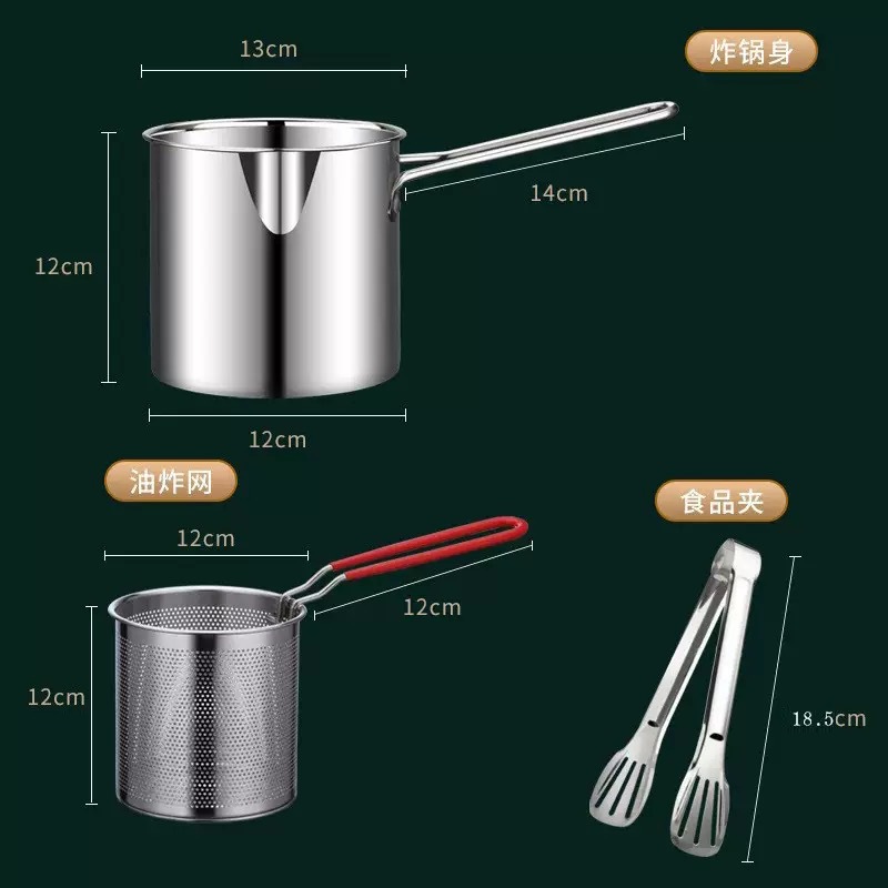 Nồi chiên sâu 410 + giỏ chiên tay cầm màu đỏ + kẹp
