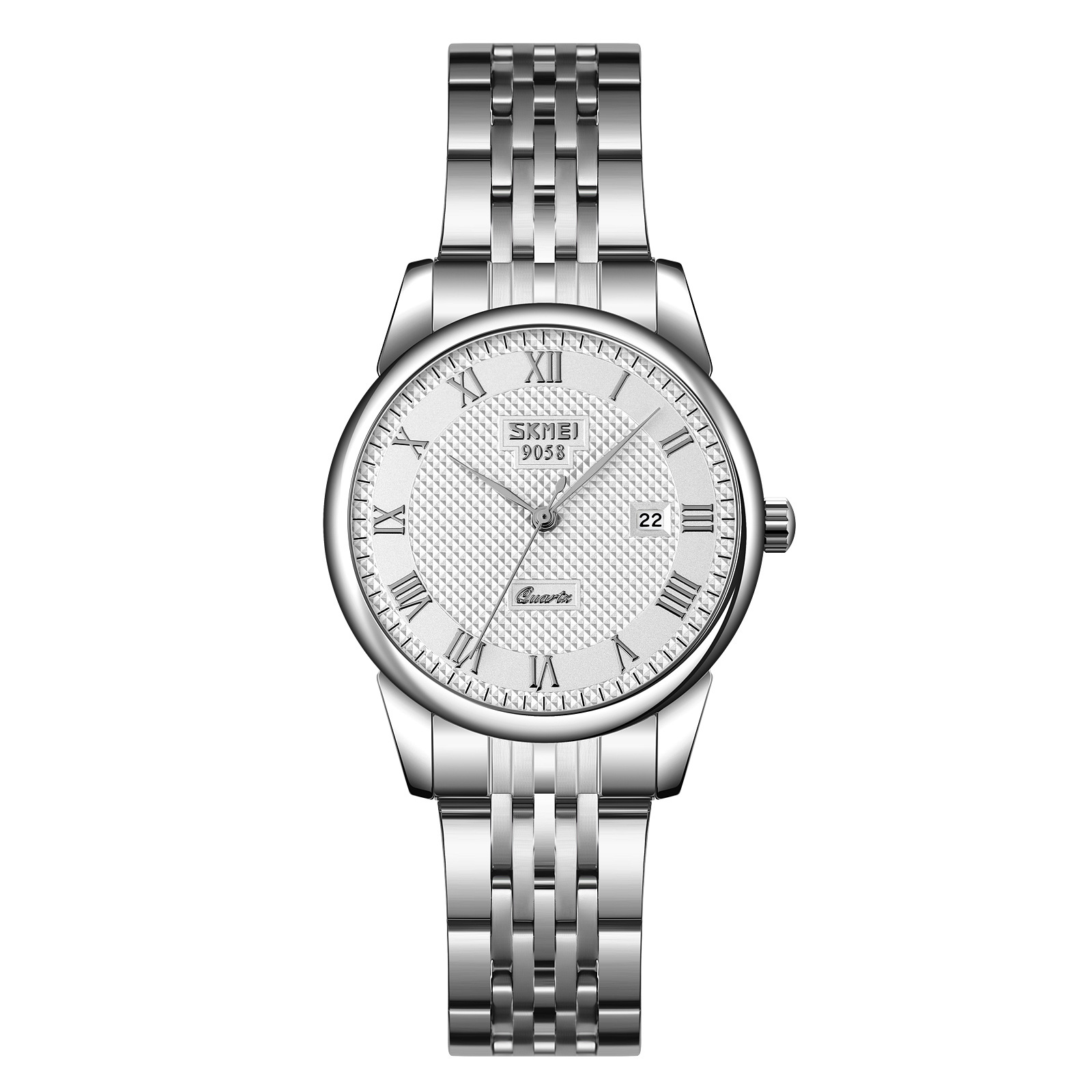 Momentos de negocios de pareja de reloj de escala romana calendario de acero impermeable reloj de cuarzo para hombres y mujeres al por mayor en stock transfronterizo