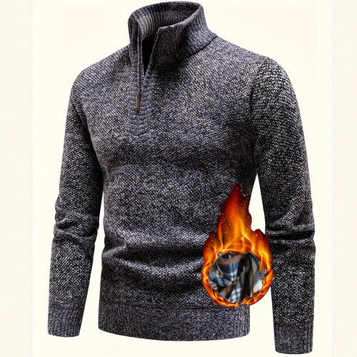 2026 Men's Western and European Autumn and Winter Knit Sweater with Fleece and Thick Stand-up Collar Half Zip Pullover Hoodie
