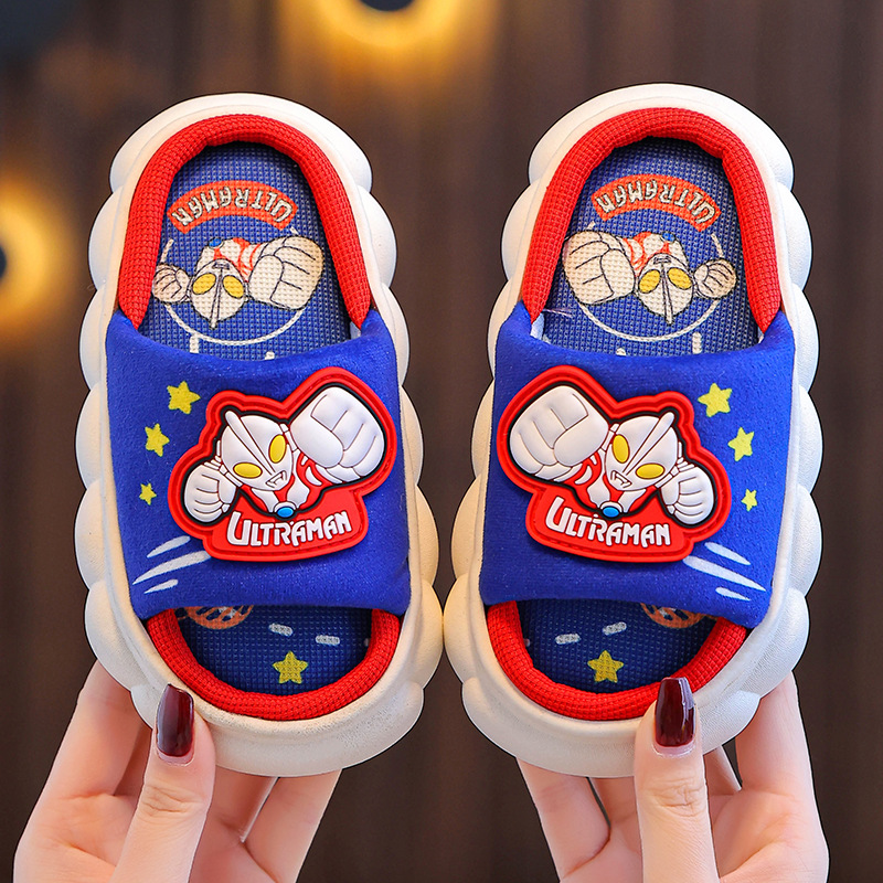 Ultraman primavera y otoño zapatillas de lino para niños Four Seasons desgaste al aire libre antideslizante transpirable algodón y lino hogar niños zapatillas de plataforma interior