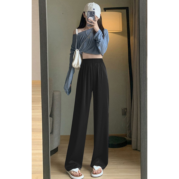 醋酸冰丝阔腿裤女年夏季薄款高腰垂感宽松直筒休闲防晒凉凉裤|undefined