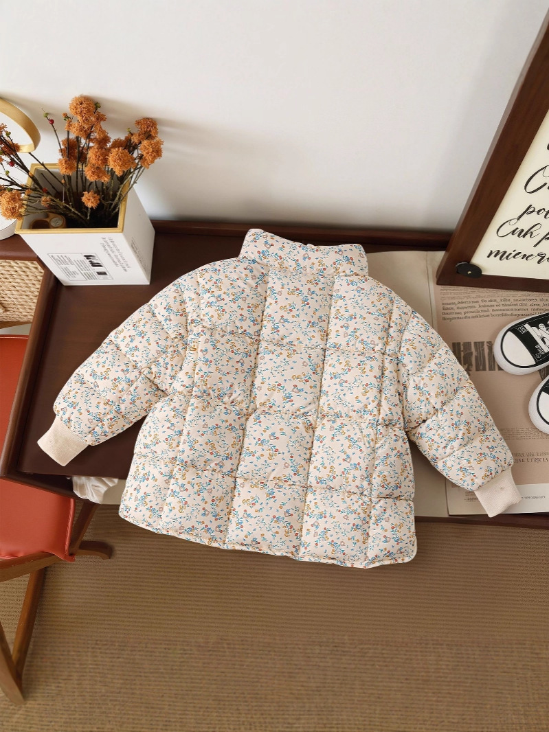 Nuevo estilo coreano pequeño estilo fragante grueso cuello alto para niñas abrigo de algodón de plumón floral cálido uniforme escolar
