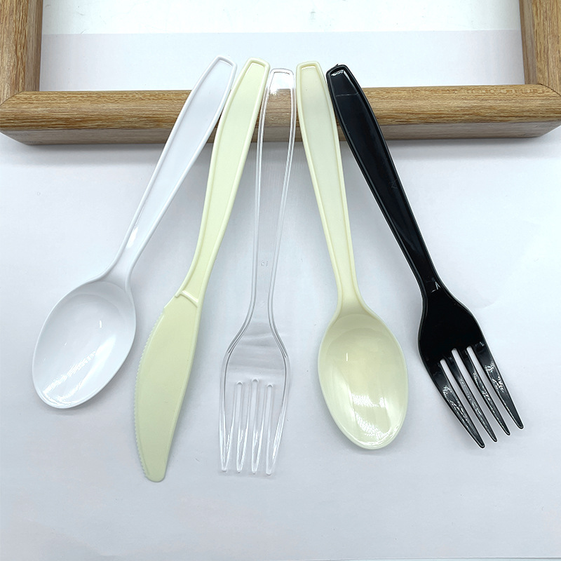 Suministro PS6 pulgadas cuchillo grande tenedor cuchara de plástico desechable cuchara de helado transparente cuchara de sopa blanca