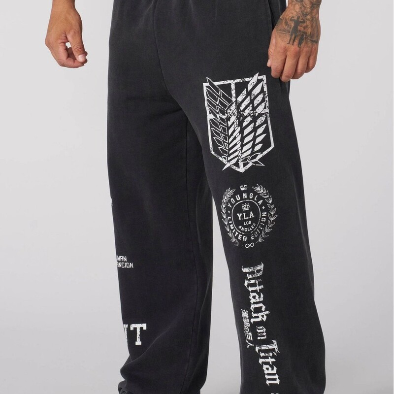 American-Style Youngla Collaboration with Anime Attack on Titan Jogger Digital Print Wide-Leg Pants