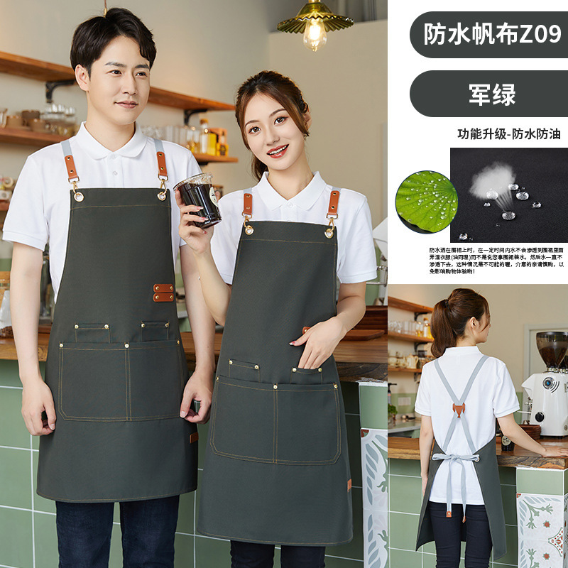 帆布防水围裙厨房家用餐饮专用定制logo印字咖啡店工作服工装男女|undefined