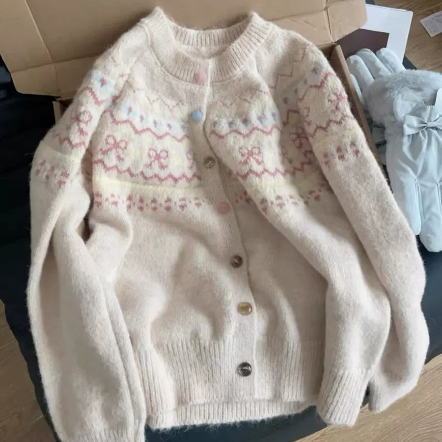 大朗毛衣工厂韩版撞色提花针织开衫女宽松慵懒风秋冬新款毛衣外套