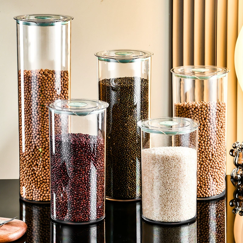 Прозрачная цилиндрическая герметичная крышка для хранения круп на кухне, пищевой пластиковый контейнер для хранения чая и круп