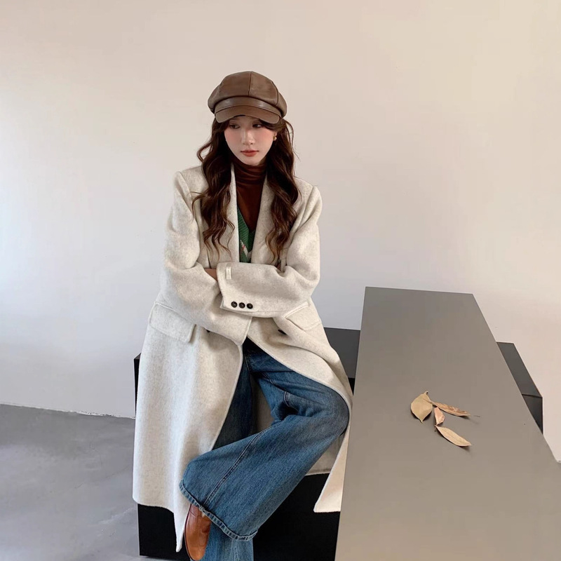 Right Shoulder Work Clothing Double-Sided Wool Outwear New Thickeneded Simple Work Warm Mid-Length Cashmere Woolen Outwear Right Shoulder Work Clothing Double-Sided Wool Outwear New Thickeneded Simple Work Warm Mid-Length Cashmere Woolen Outwear