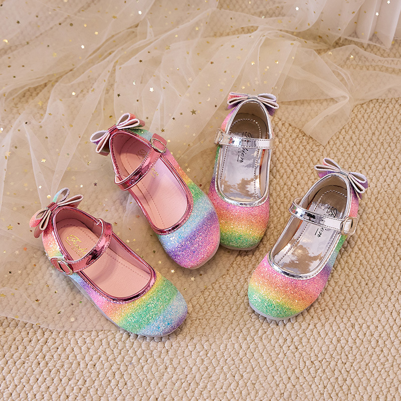 Cross-border Amazon Girls High Heels Children's Leather Shoes Korean Princess Shoes Sequin Student Dance Shoes Spring and Autumn Shoes