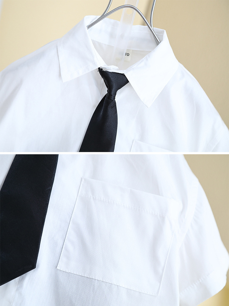 8111 Camisa de manga corta para niños Camisa blanca de dos piezas para niños de jardín de infantes Corbata Estilo universitario Ropa de hermano y hermana Verano